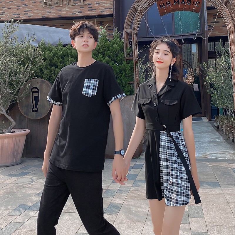 Summer Couple Dress Ladies Dress Skirt Men's Colorful Couple Dress Summer Short-Sleeved Shirt Super Fire Wind Wind