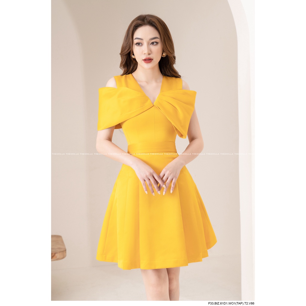 Váy đầm thiết kế cổ V xếp ly nơ cao cấp [ Có video + Ảnh thật ] The Shilla - F33BIZ.61D1