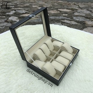 Hộp đựng đồng hồ 10 ngăn bọc da Pu có khoá chống trộm 30x22x8