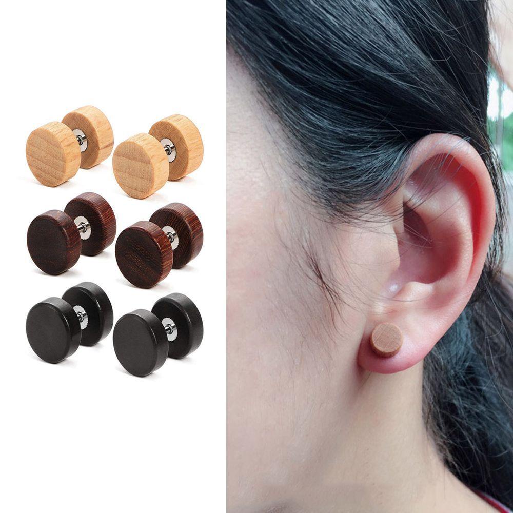FORBETTER Khuyên Tai Kiểu Dàn Giáo Bằng Thép Không Gỉ Và Gỗ Tự Nhiên Thời Trang