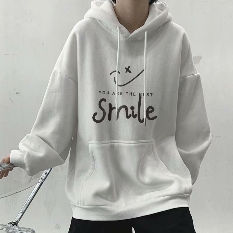 Áo hoodie Nhung Dày Tay Dài In Chữ Mặt Cười Cỡ Lớn m-5xl Thời Trang Mùa Thu Cho Nam