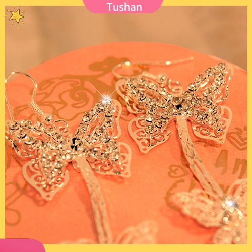 Cặp khuyên tai dây tua dài hình bướm đính đá thời trang cho nữ