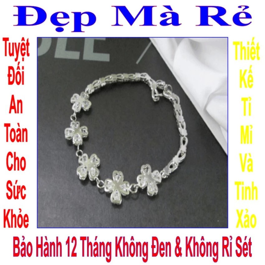 Lắc tay nữ dây tai thỏ kiểu 5 cỏ 4 lá đính đá Zircon - VTLT00296T030059 (Trắng)