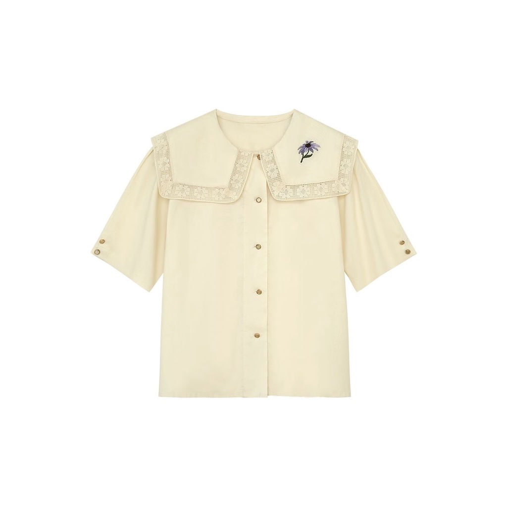 Áo Sơ Mi Ren Thêu Hoa Cúc Ngắn Tay Thời Trang Mùa Hè Mới Dành Cho Nữ 2022