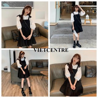 Set Váy 2 Dây Phối Nơ Dáng Suông Kèm Áo Cổ Tàu Hot Trend - VIETCEN
