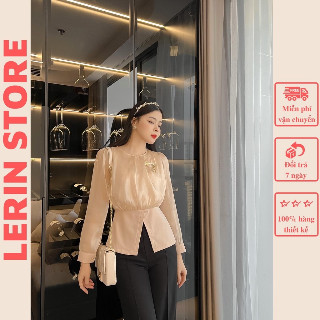 Áo Sơ Mi Kiểu Công Sở Set Bộ Sang Chảnh Hai Màu Đen Be Có Size Lớn_Lerin A41