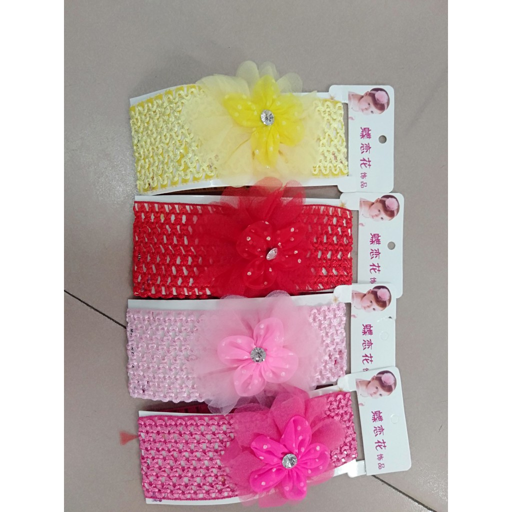 [pet_shop]Băng Đô chun lưới bản to, turban bông hoa cho bé