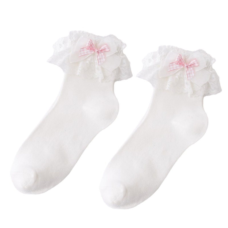 Vớ cotton phối ren đính nơ phong cách lolita dễ thương dành cho nữ