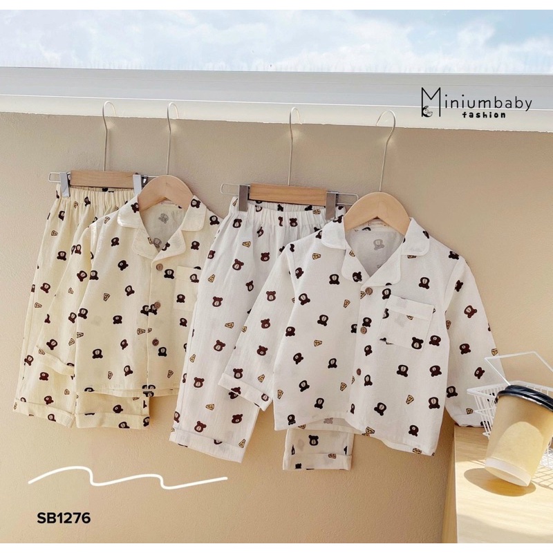 vải thô đũi mềm mát con gấu phô mai may đồ cho bé trai siêu chất