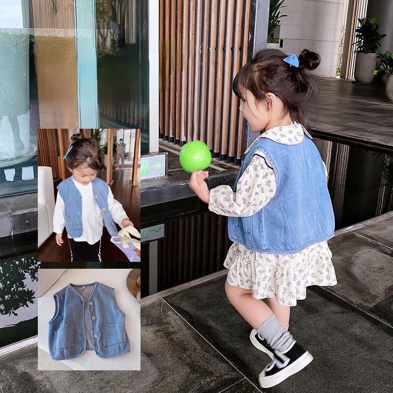 Áo khoác denim không tay thiết kế mới thời trang theo phong cách hàn quốc cho bé gái