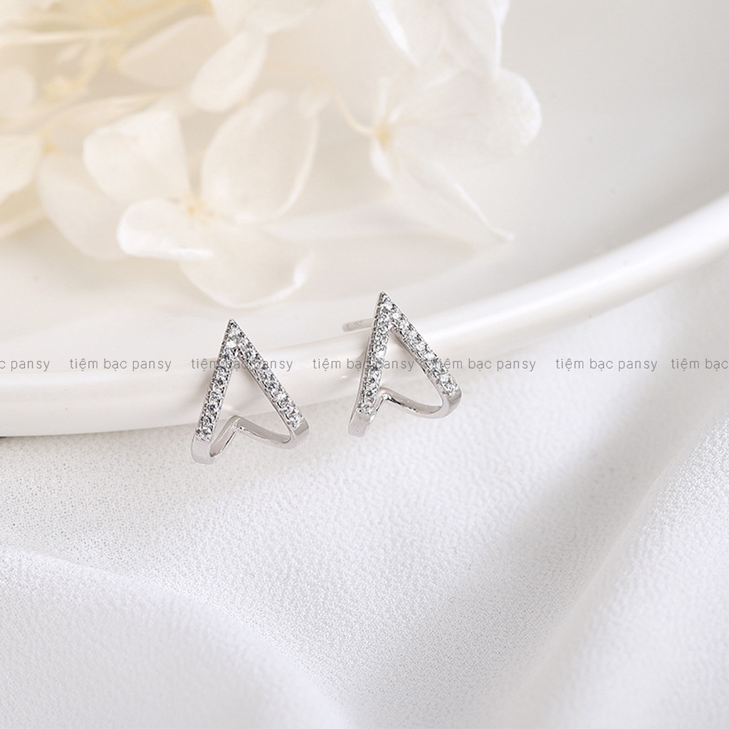 Bông tai bạc PANSY hình chữ V đính đá nhỏ xinh, khuyên tai nữ V Earrings sành điệu bằng bạc ta 925