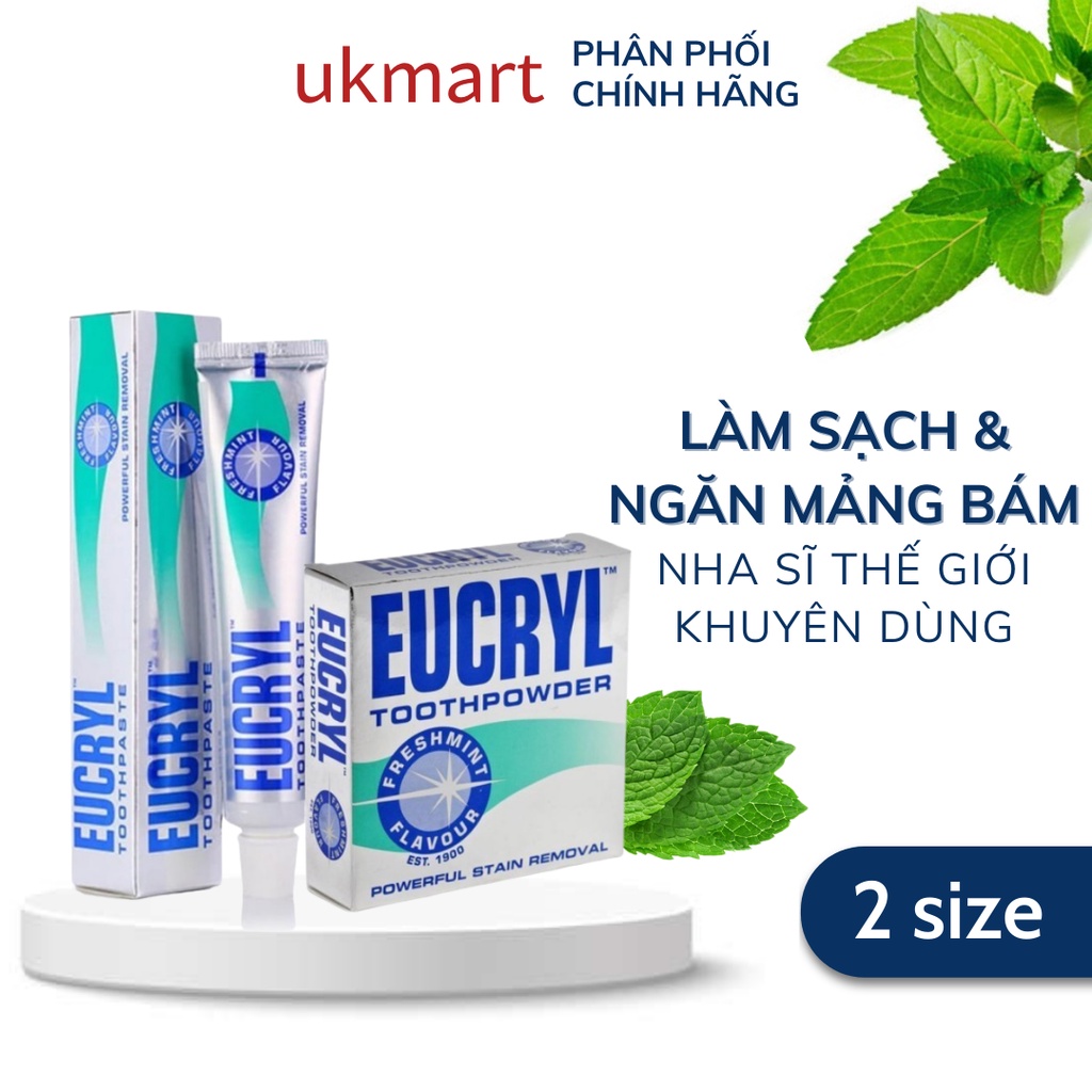 Kem Đánh Răng Eucryl 62g, Bột Tẩy Trắng Răng Eucryl 50g Giúp Sạch Miệng