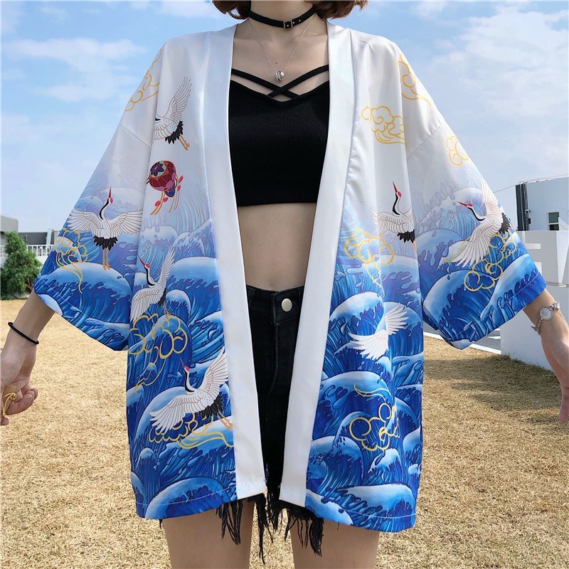 (CÓ SẴN) Áo khoác kimono haori happi hạc biển