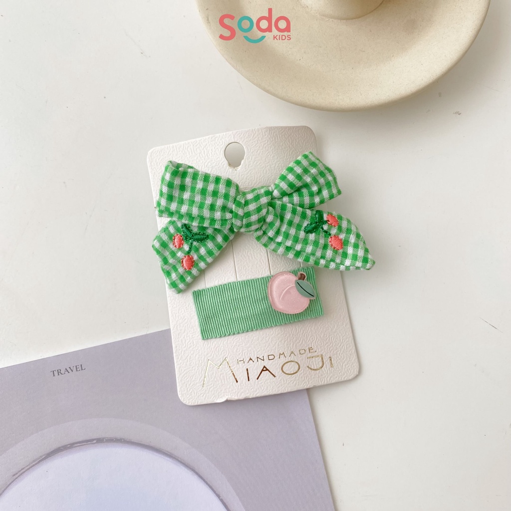 Kẹp tóc cho bé gái SODA KIDS kèm dây chun buộc tóc họa tiết caro và hoa quả dễ thương