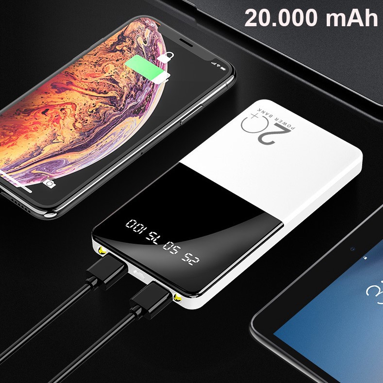 Sạc Dự Phòng 20000mah🍁Siêu Bền🍁Pin Sạc Dự Phòng 20000mah Tích Hợp 2 Cổng Ra Với Màn Hình Led Thể Hiện Các Thông Số Pin