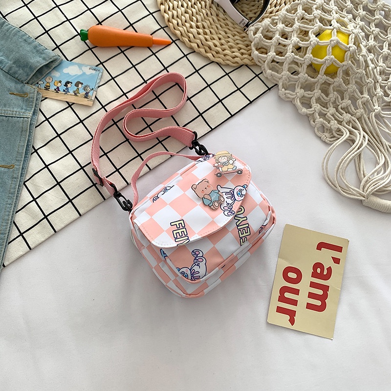 Túi Đeo Chéo Vuông Nhỏ Đựng Điện Thoại Sức Chứa Lớn In Họa Tiết Caro Dễ Thương Cho Nữ