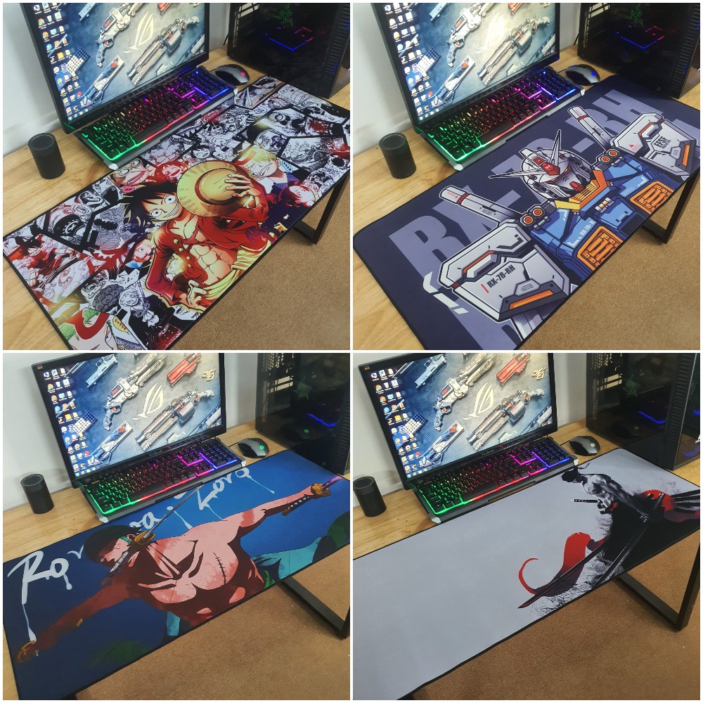 Lót chuột cỡ lớn pad 80x30cm bo viền chắc chắn 50 mẫu lựa chọn One Piece, Gundam, Goku, phím tắt photoshop