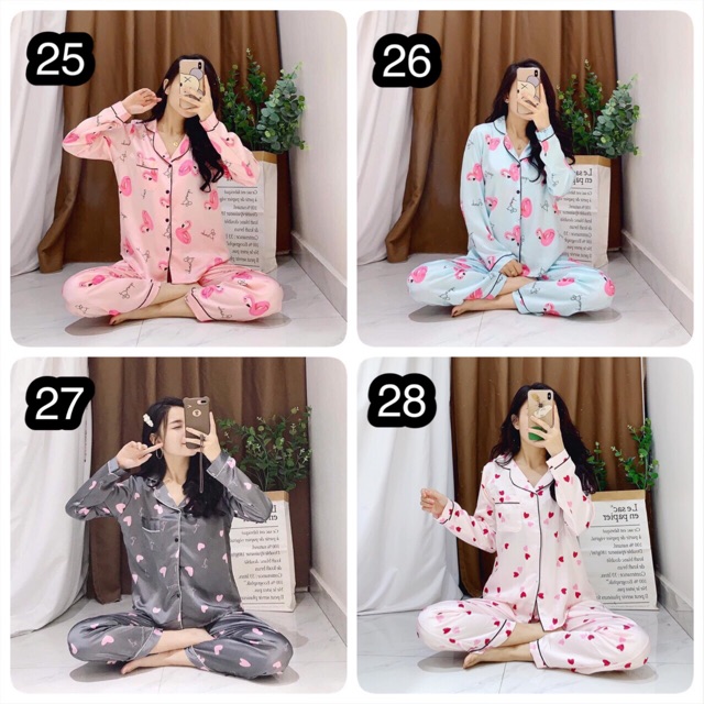 Đồ bộ lụa Hoạ tiết áo dài-quần dài | BigBuy360 - bigbuy360.vn