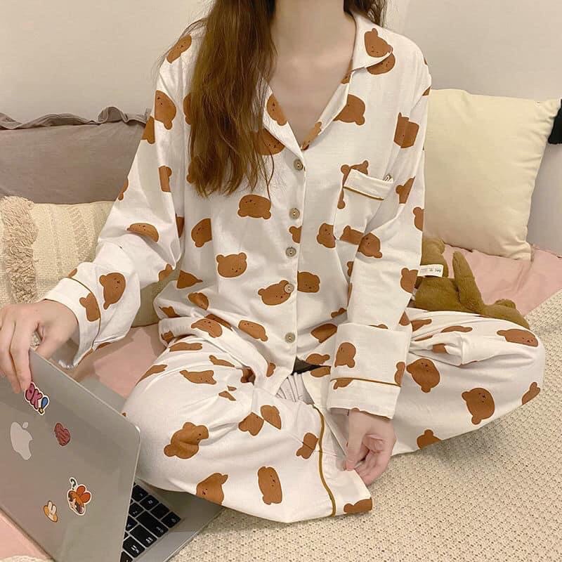 Bộ ngủ dài tay cotton tơ sữa | BigBuy360 - bigbuy360.vn