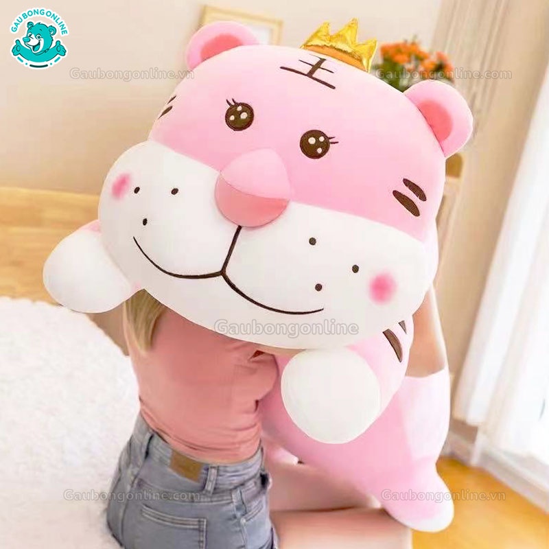 Gấu Bông Hổ Nằm Đội Vương Miện, Cọp Vàng Bông Cute Qùa Tặng Cao Cấp