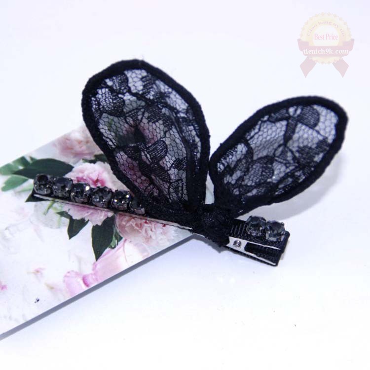 Kẹp tóc tai thỏ vải ren – Chun buộc tóc tai thỏ nơ đính hạt PKTT109SP2