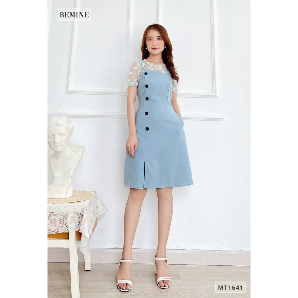 Đầm đính nút lệch phối cổ BEMINE MT1641XANH | BigBuy360 - bigbuy360.vn