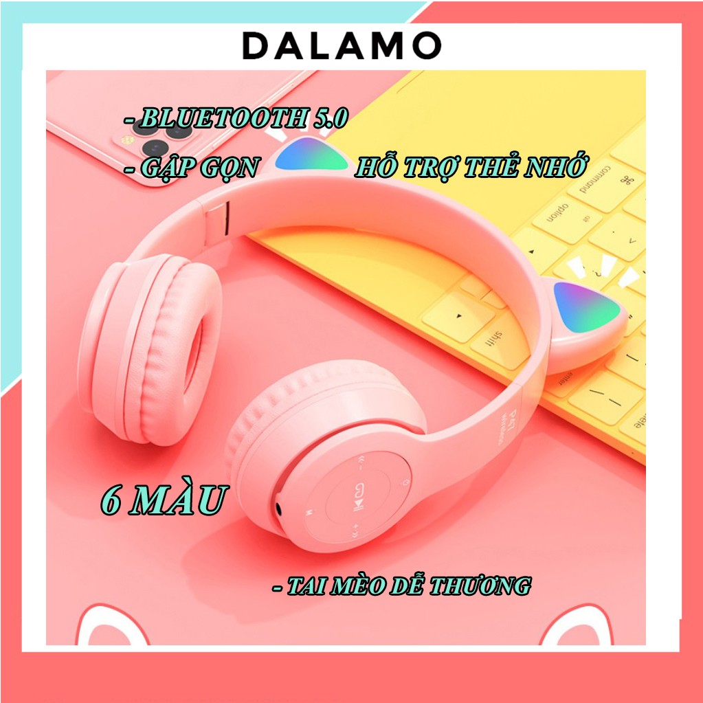 Tai Nghe Bluetooth Chụp tai có Mic ST71 Headphone không dây Dễ Thương tai mèo nghe nhạc, chơi game, cho bà bầu DALAMO