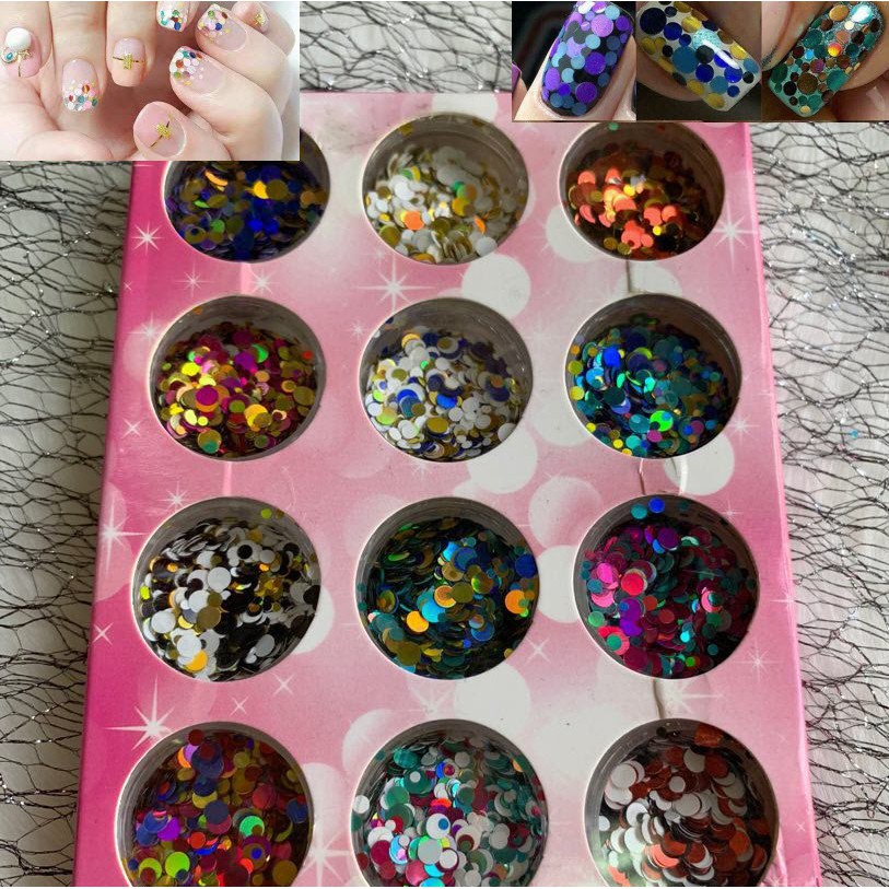 Nhũ Hình Tròn Sequin 3D Trang Trí Móng Nghệ Thuật - Sét 12 Màu