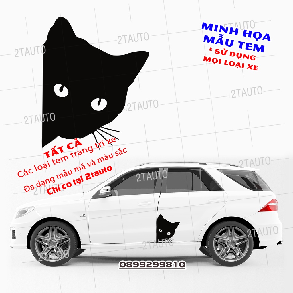 Tem decal HÌNH CON MÈO dán xe nhiều kích thước, chống thấm nước, logo CHÚ MÈO dán trang trí ô tô xe hơi - MẪU 2