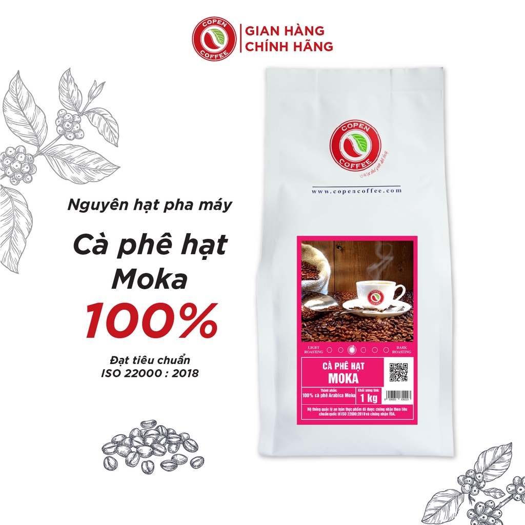 Cà phê hạt Moka - Copen Coffee 1kg_đắng nhẹ, xen lẫn vị chua và ngọt, thơm dài lâu