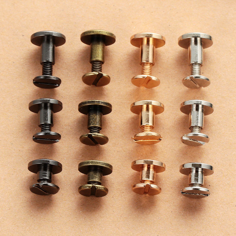 Bộ 10 đinh ốc và ốc vít đầu tròn cỡ 5/6.5/8mm làm đồ thủ công da/túi xách/sổ sách kế toán