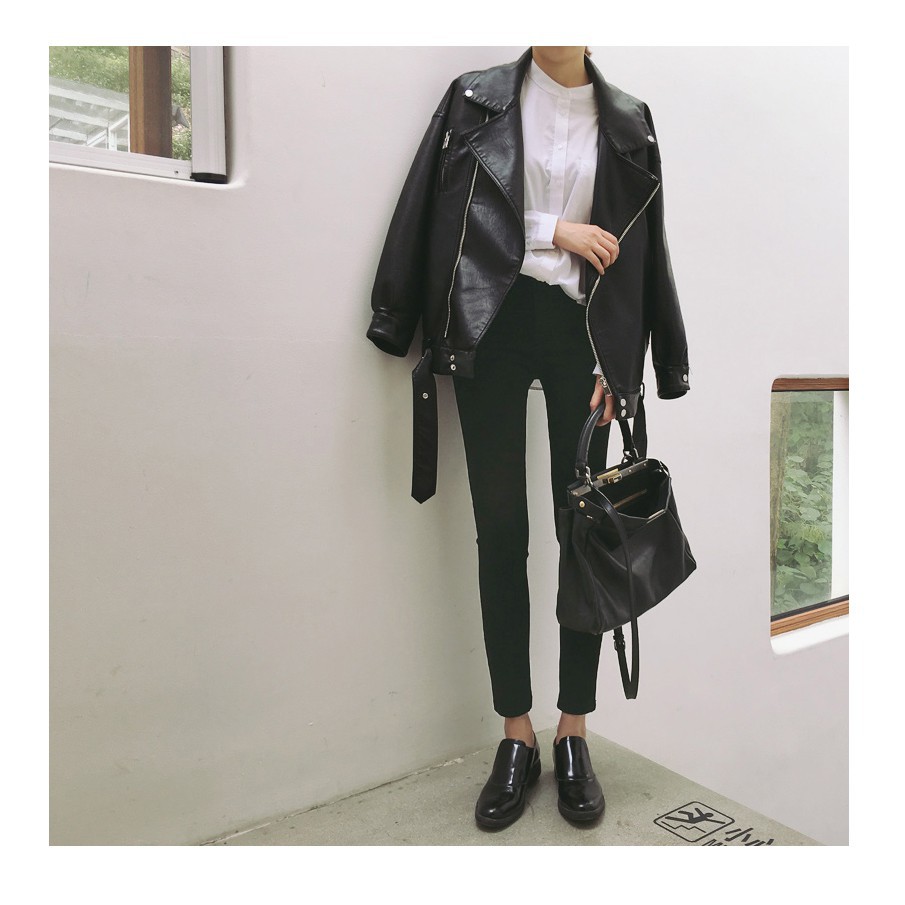 Áo Khoác Cardigan Da Pu Tay Dài Dáng Rộng