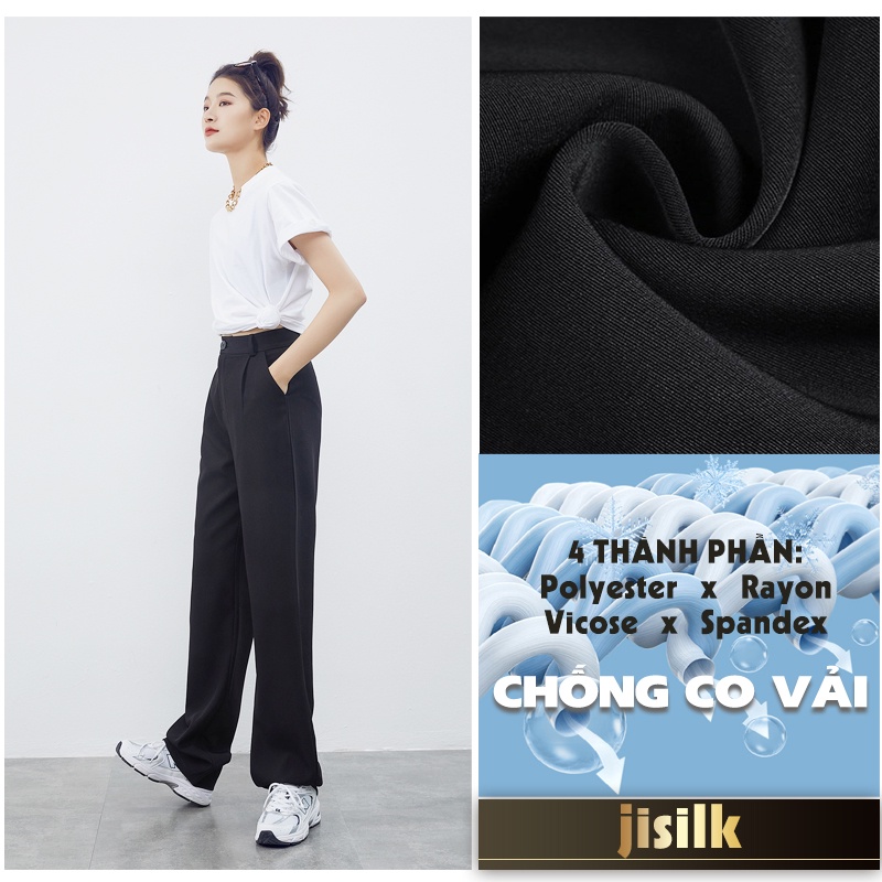 Quần ống suông jisilk rộng đứng form nữ baggy lưng cao màu đen Love-ya T.QDA-02