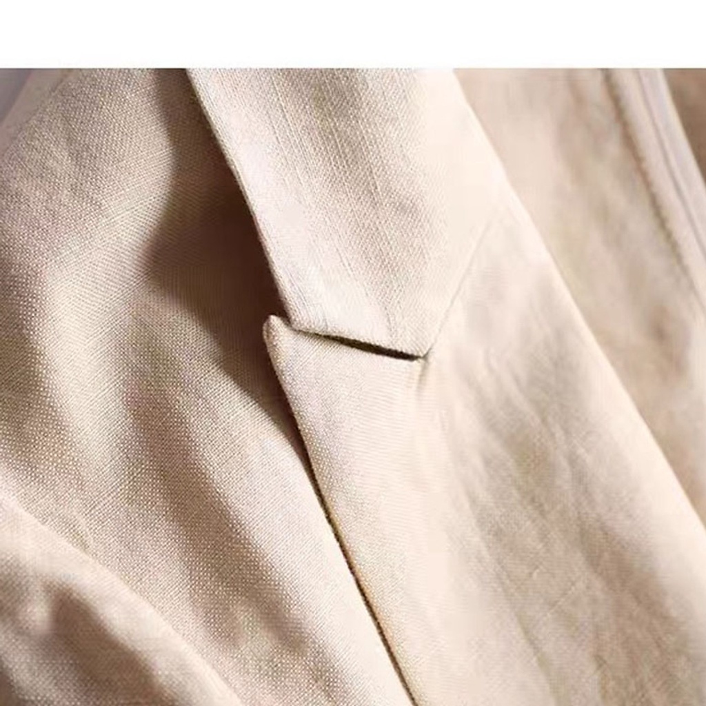 Áo Vest Blazer Linen Nữ, Dáng Lửng Ve Ngóc, Tay Lỡ Trẻ Trung