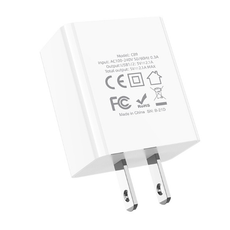 CỐC SẠC NHANH HOCO C89 / 2.1A / 2 CỔNG RA