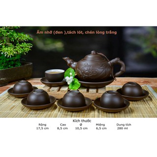 Ấm chén tử sa hoa khắc Bát Tràng 280ml