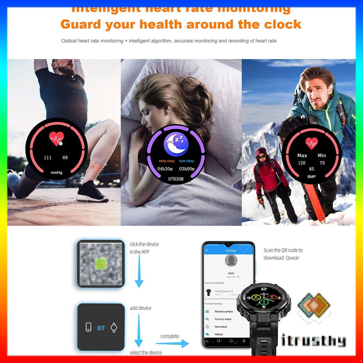 Đồng Hồ Thông Minh Thể Thao Chống Nước Hỗ Trợ Theo Dõi Nhịp Tim 1 / 3