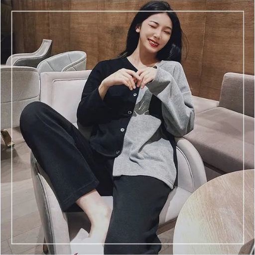 Bộ đồ ngủ dài tay chất liệu cotton thời trang mùa xuân Hàn Quốc 2022 dành cho nữ