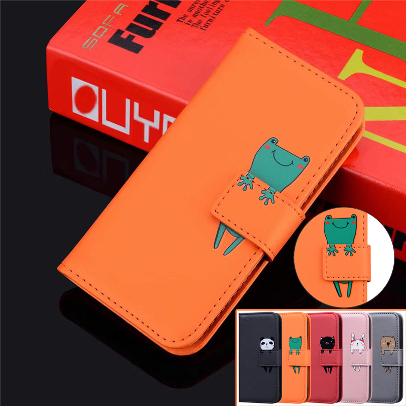 Cartoon Animals Casing iPhone 5 5S 6 6S Plus X XR XS Max SE Flip Leather Case Cute Cat Card Slot Wallet Soft Shell