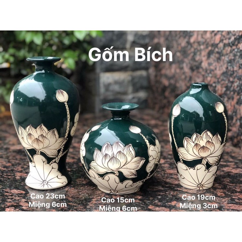 Set Bộ 3 Bình Hút Lộc Vẽ Sen Nhiều Màu - Gốm Sứ Bát Tràng Cao Cấp - Quà Tặng Tân Gia
