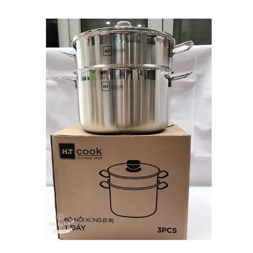 Bộ nồi xửng hấp inox HT Cook 1 đáy từ nắp kính (28cm/30cm)