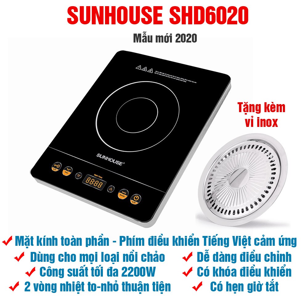 Bếp Hồng Ngoại Sunhouse SHD6020 2200W, Mặt Kính Cảm Ứng Siêu Bền