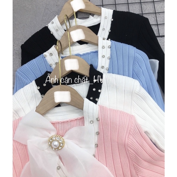 Áo len nơ đá cài phiên bản dài tay siêu hot | BigBuy360 - bigbuy360.vn