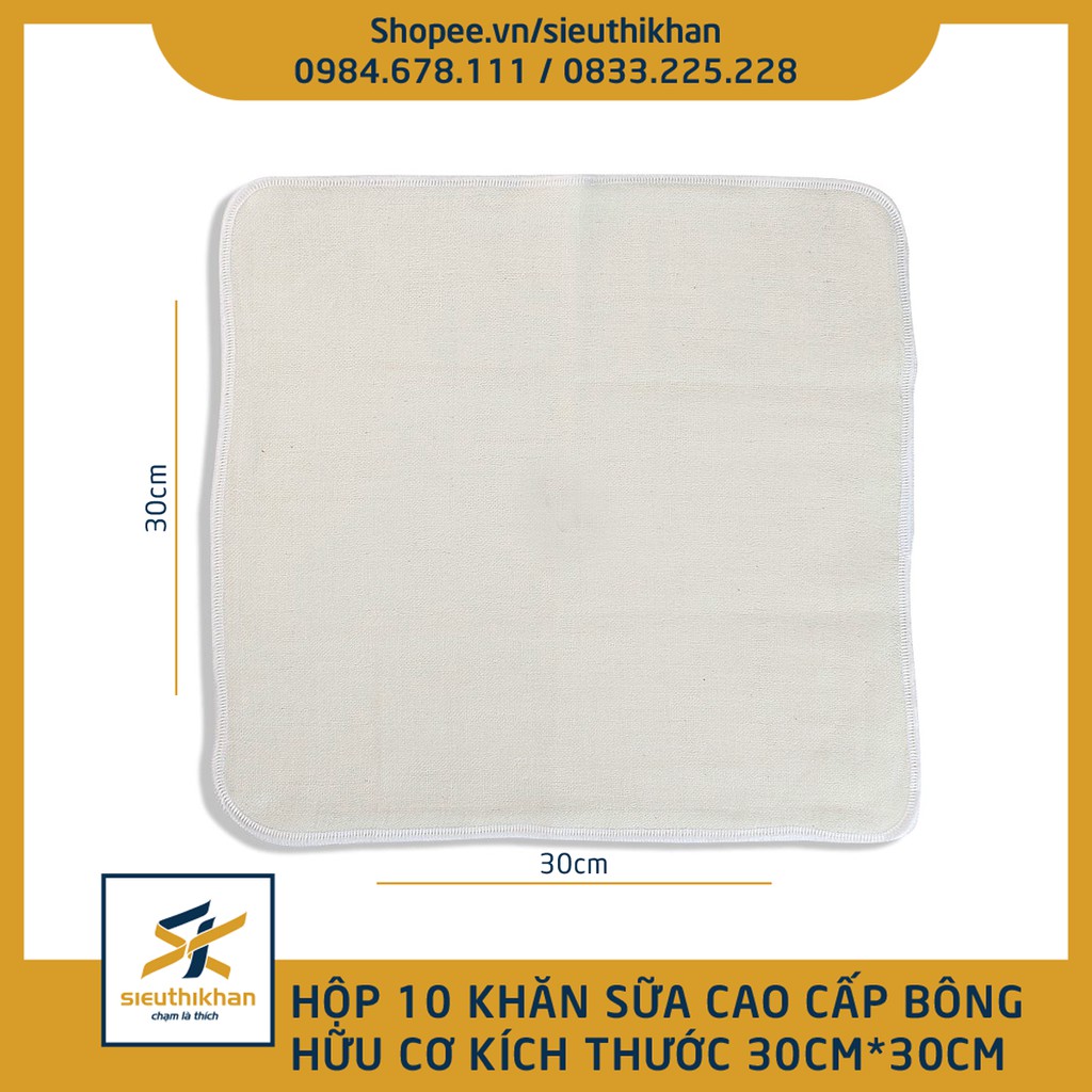 Hộp 10 khăn sữa cao cấp mollis cho em bé kích thước 30x30cm bông hữu cơ - Khăn sữa Mollis Organic P777 | SIÊU THỊ KHĂN