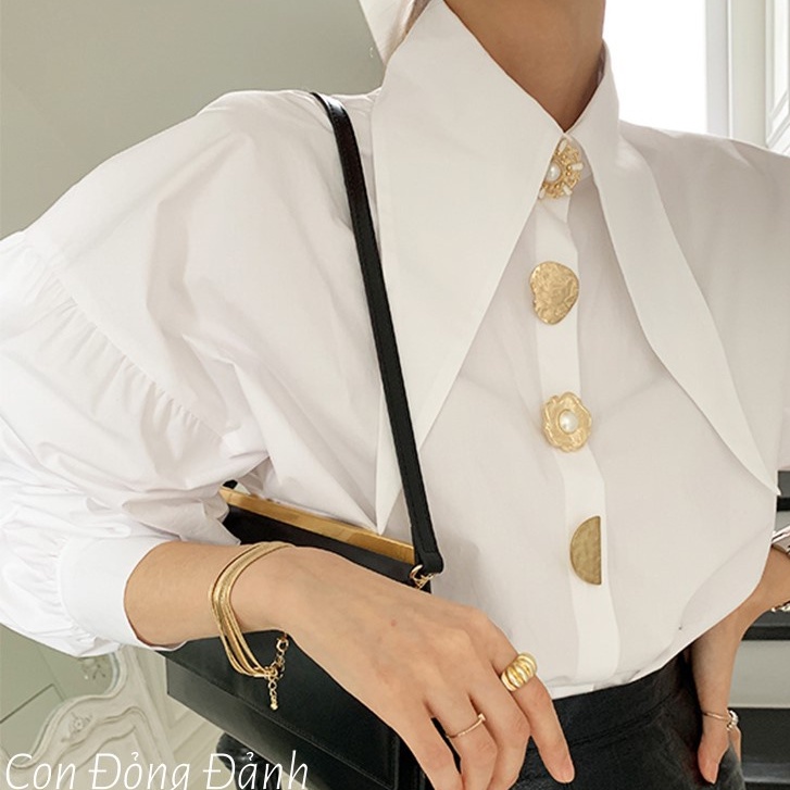 Áo sơ mi nữ dài tay màu trắng MORAN hàng cúc rời thanh lịch con đỏng đảnh AO014