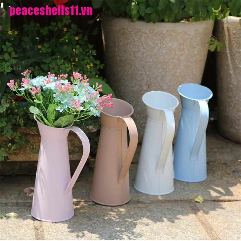 【Pevn】Vintage Shabby Chic Flower Vase Tin Pitcher Jug Metal Wedding Home Decor