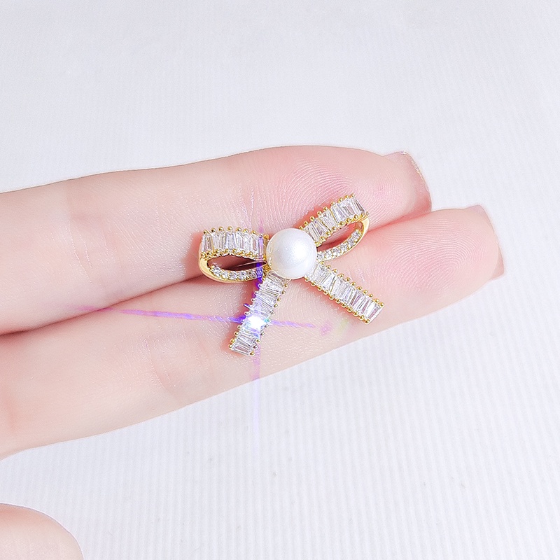 [Jiudoulan] Ghim Cài Áo Hình Nơ Đính Đá Zircon Ngọt Ngào Thời Trang Hàn Quốc Cho Nữ