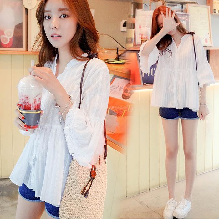 Bộ Áo Sơ Mi Cotton Và Quần Short Denim Thời Trang Mùa Hè 2019 Cho Mẹ Bầu (8 Mẫu)