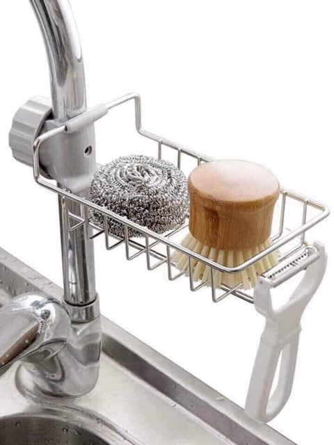 [Phụ kiện nhà bếp] Giá Kệ inox để đồ rửa chén bát gắn vòi nước tiện lợi