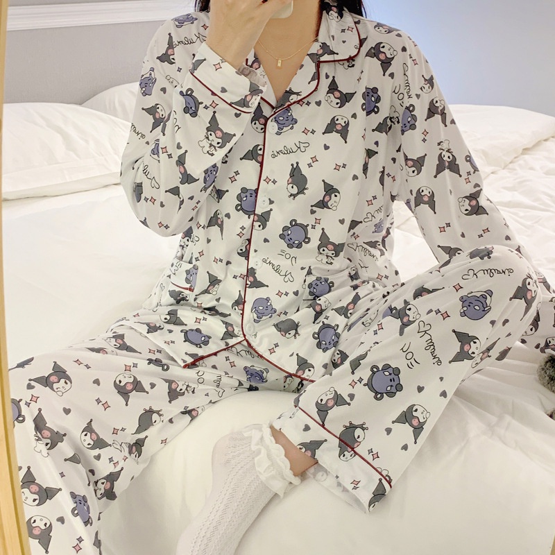 SANRIO Bộ Đồ Ngủ Pijama Tay Dài In Họa Tiết Dễ Thương Thời Trang Xuân Thu Cho Bạn Gái